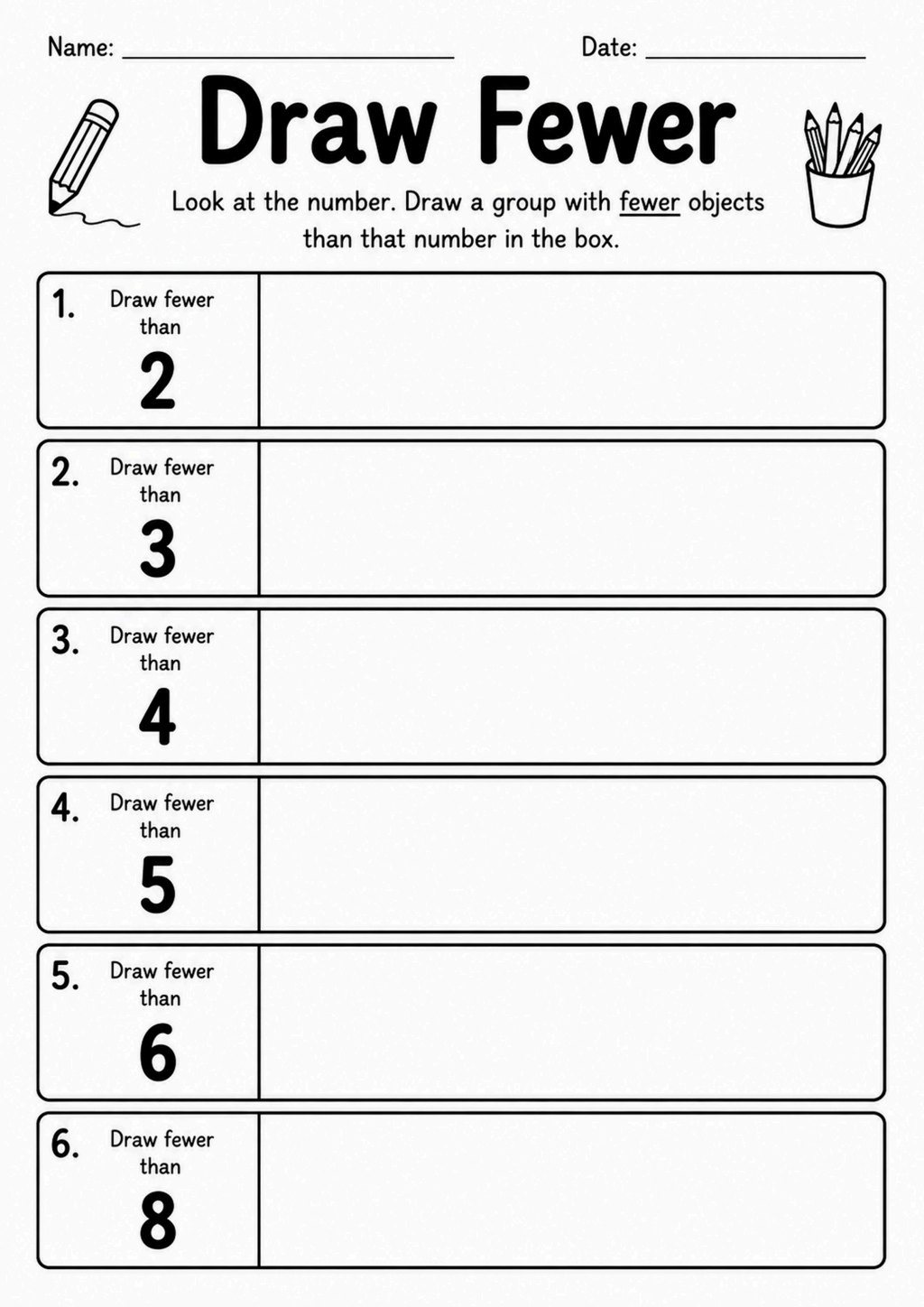 Draw Fewer Worksheet
