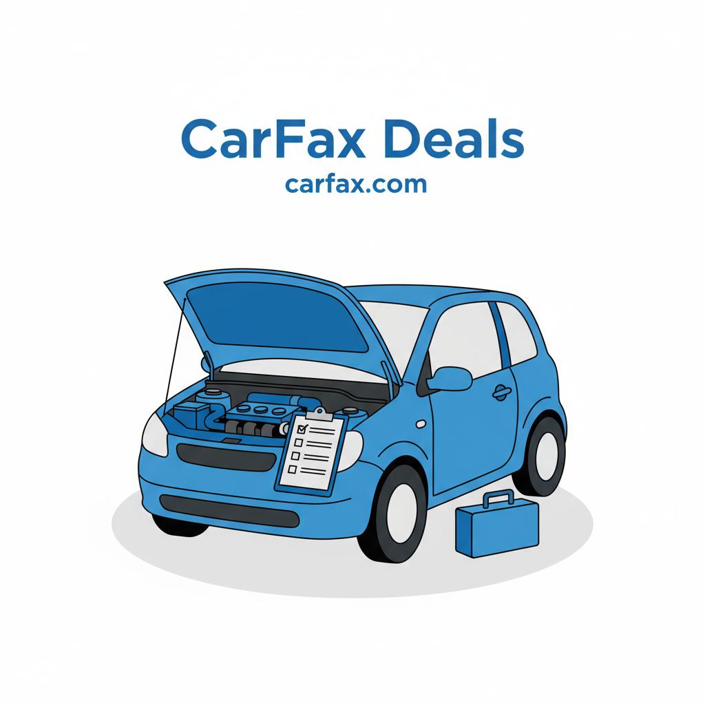 Minimalist vector of a compact car with open hood and a clipboard checklist on the fender no people cars for sale under 10000