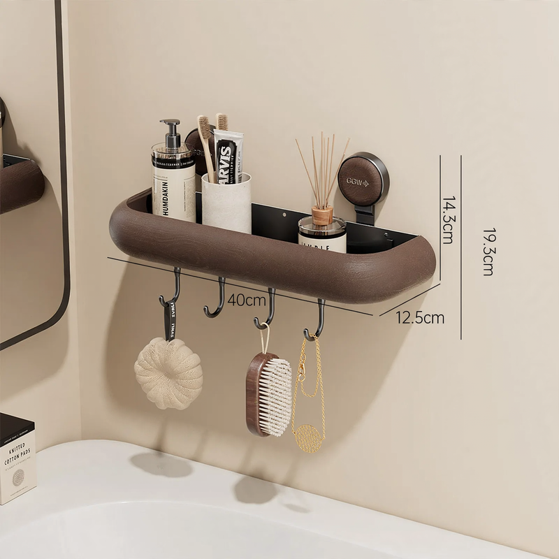 Bathroom wall shelf with suction cup, drainable