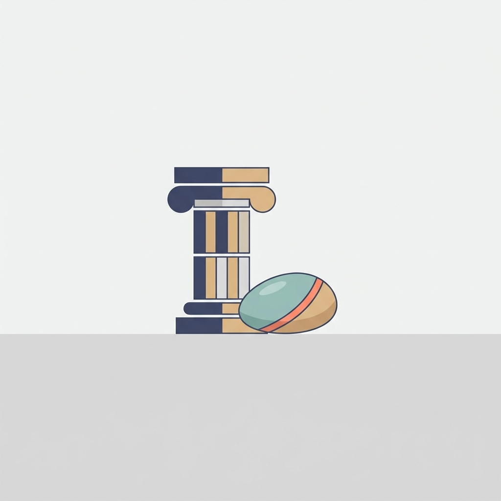 Minimalist 2D vector of a Greek column fragment and smooth stone in LSW muted navy warm sand and soft teal illustrating Stoicism with calm balanced composition