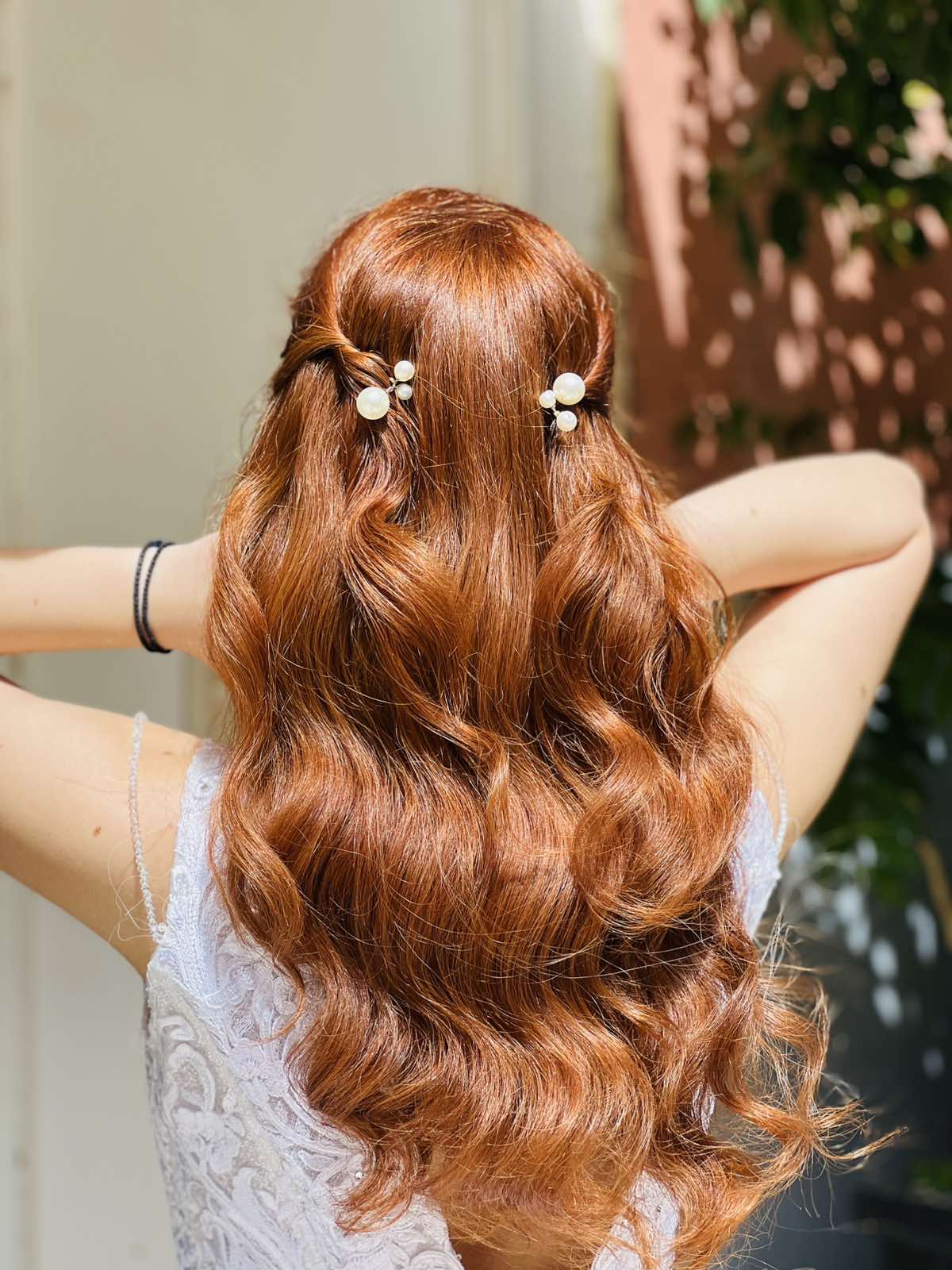 Beautiful copper curls lock waves