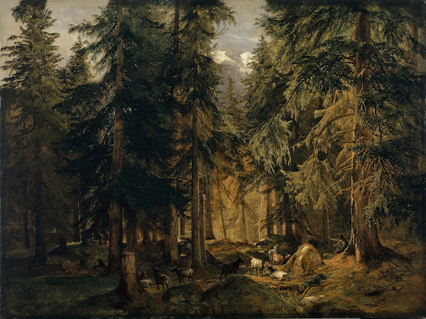 Forest in the High Mountains with Flock of Goats 1847