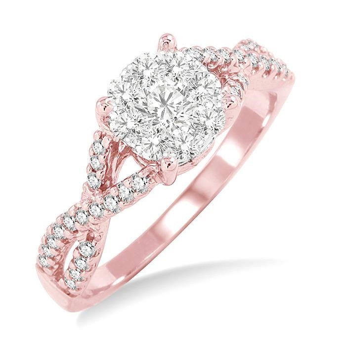 Round Shape Lovebright Diamond Engagement Ring 19495DHFGYW-LE – 14 Kt Rose & White Gold, 4