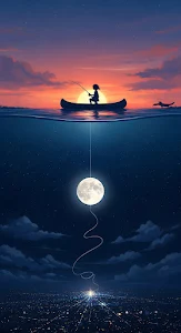 Surreal Fishing the Moon Above a Hidden City