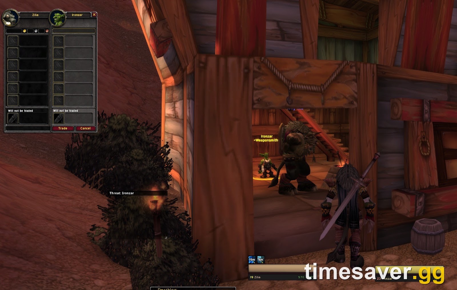 Two Classic WoW characters meeting face-to-face in a capital city with the trade window open