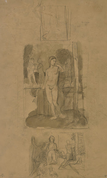 Sitzende und stehende Figuren ein weiblicher Akt 1873