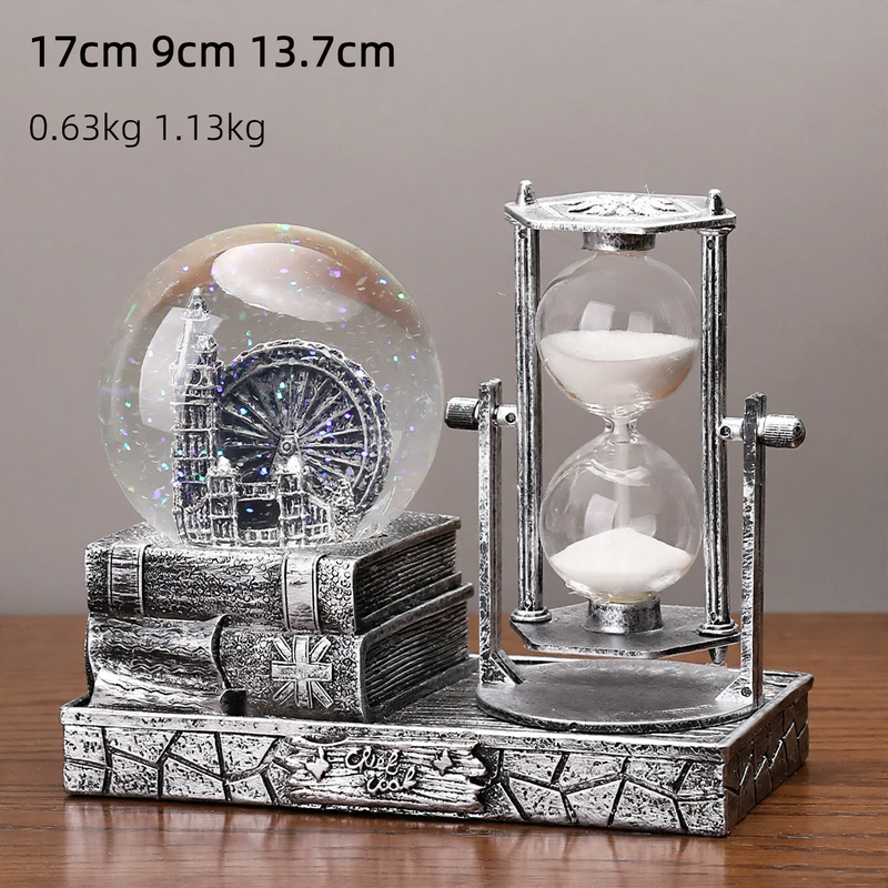 Retro Eiffelturm Sanduhr mit Spieluhr und Glaskugel