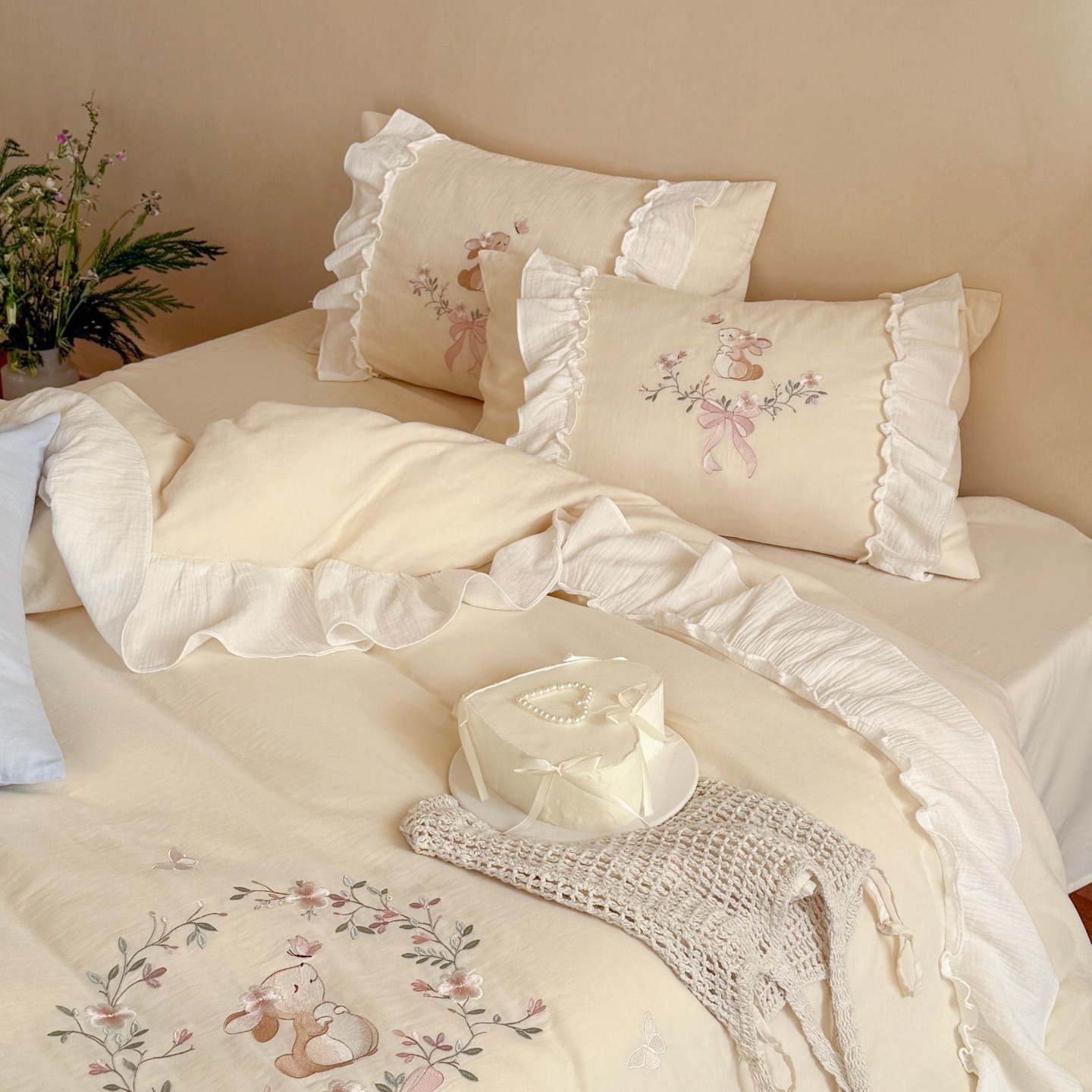 Cotton Bedding 4-piece, double-layered gauze fabric