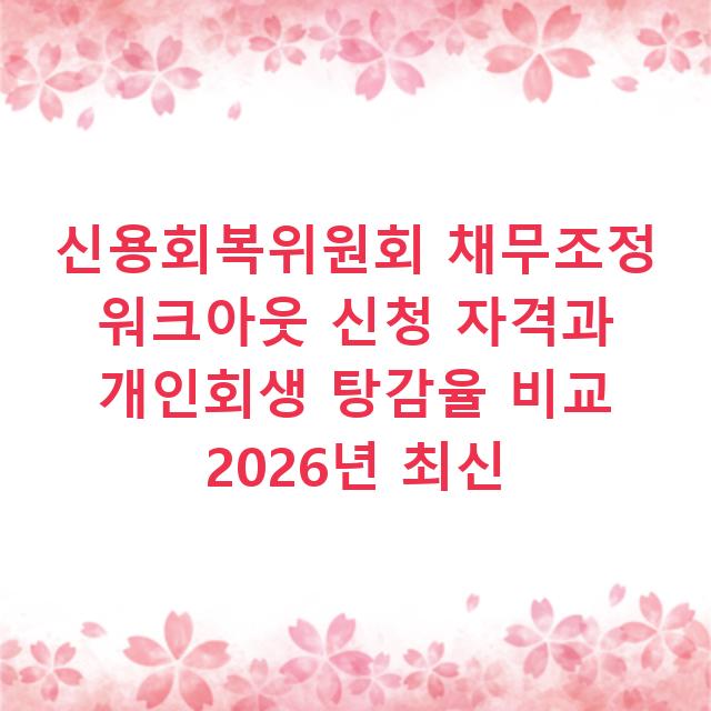 신용회복위원회 채무조정 워크아웃 신청 자격과 개인회생 탕감율 비교 2026년 최신