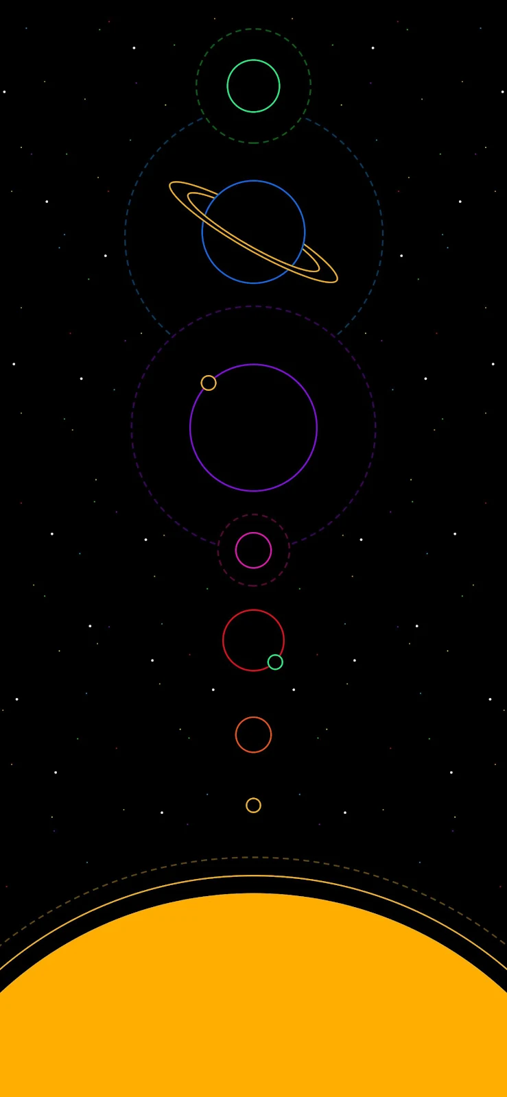 Minimalist Neon Planets Diagram - Minimalist Digital Art Full HD iPhone Wallpaper (1384x2998)