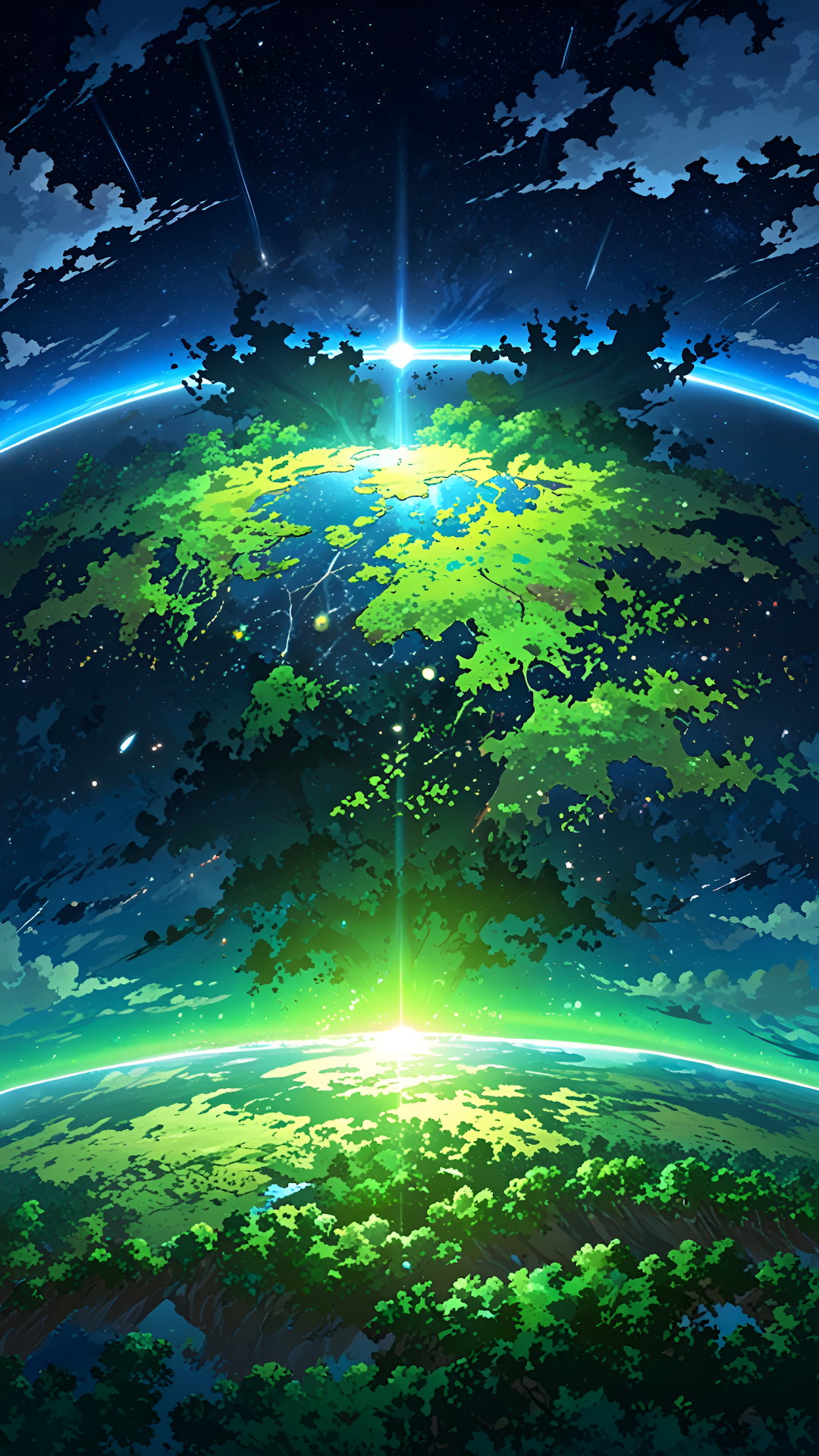 Anime Green Planet Earth View Space Sci Fi Illustration - Free 4K mobile Wallpaper