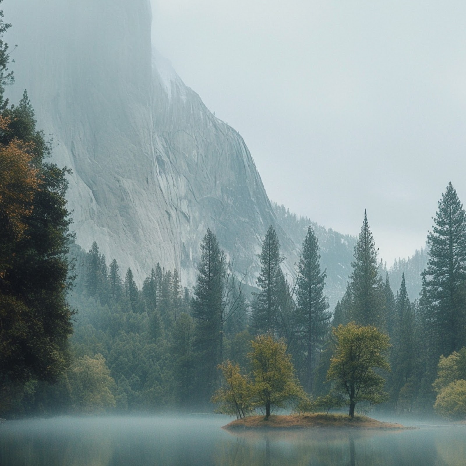 Download Misty Yosemite Valley Lake 2K iPhone