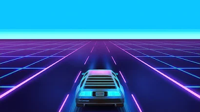 Vaporwave Delorean 4K Wallpaper Background