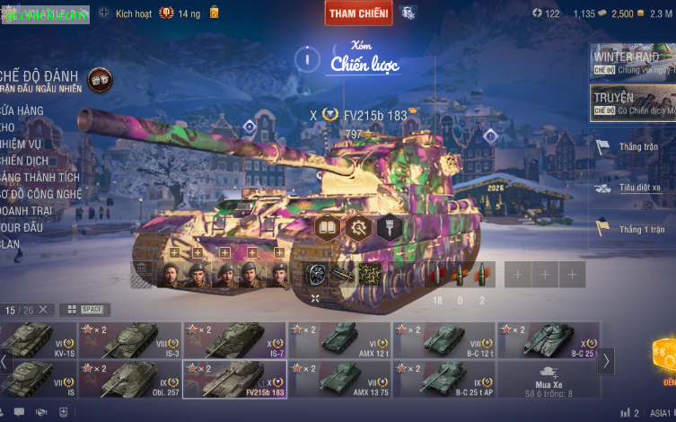 Bán acc World of Tanks với 26 xe trong gara, sở hữu 5 tank 1...
