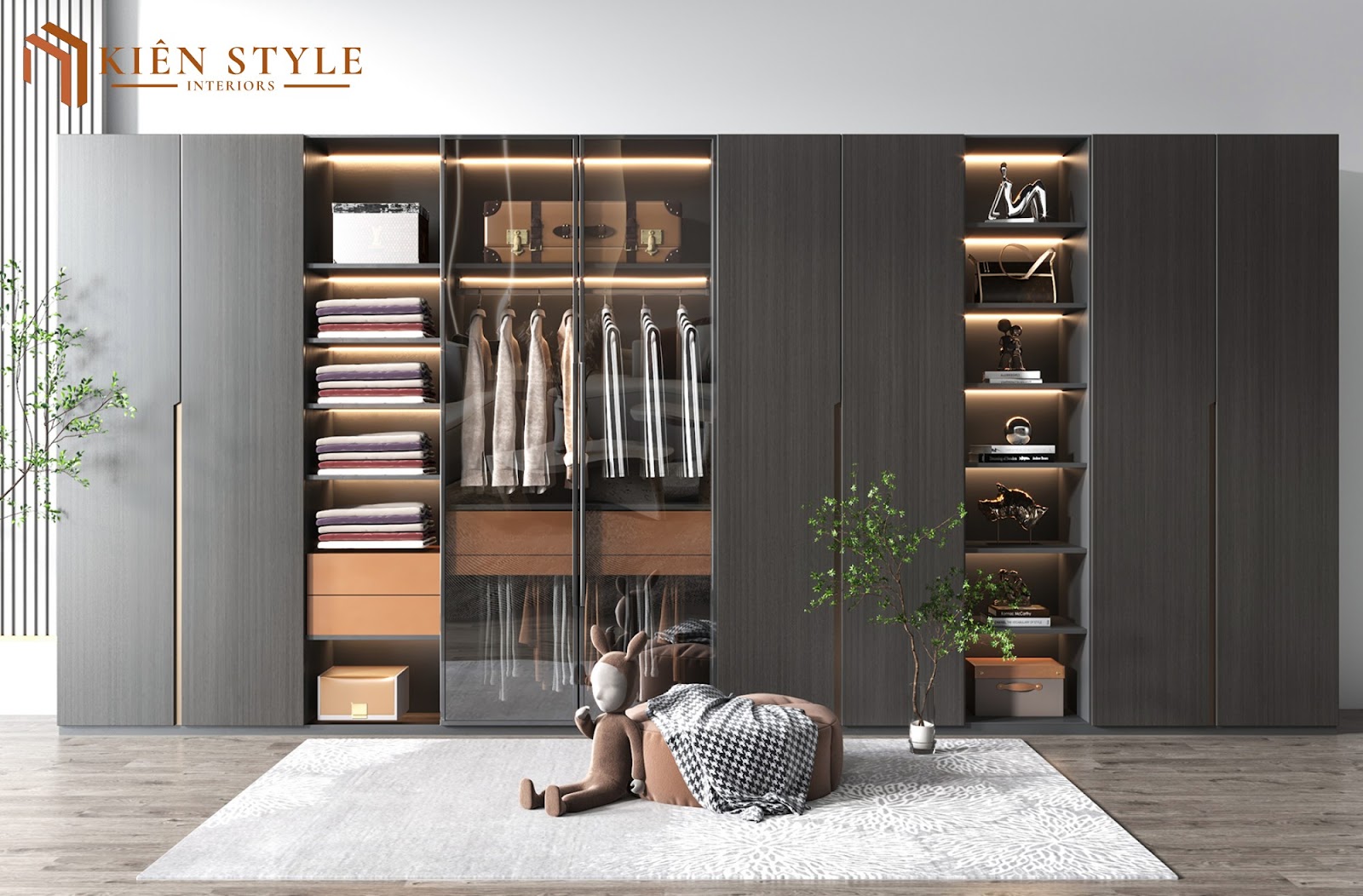 Mẫu tủ giày kết hợp tủ áo mới nhất 2024