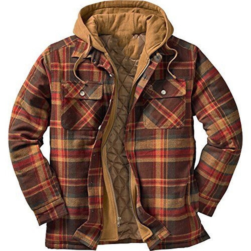 Men's Hooded Jacket, Checkered, Fleece-lined