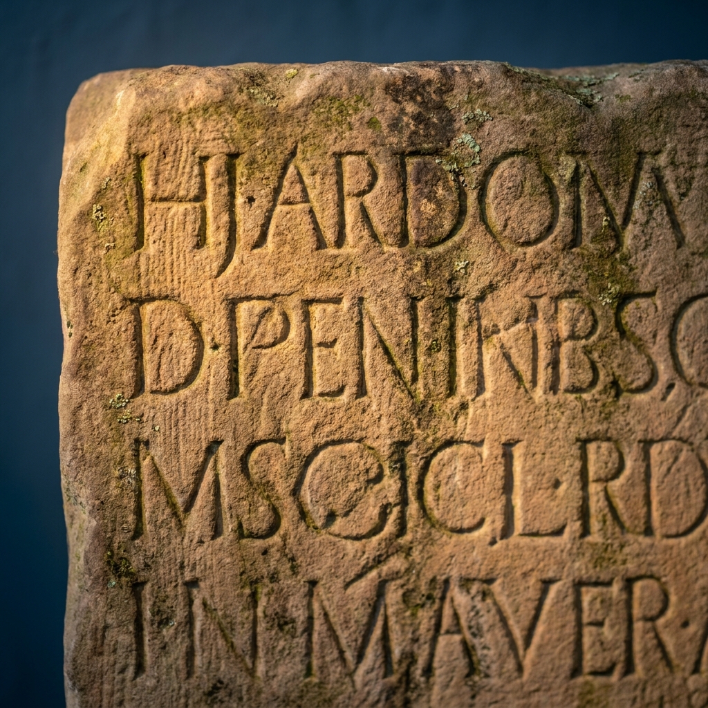 Close up carved stone inscription showing weathered chisel texture and soft warm accent lighting on a dark minimalist Funded Plays background 1bettor sports