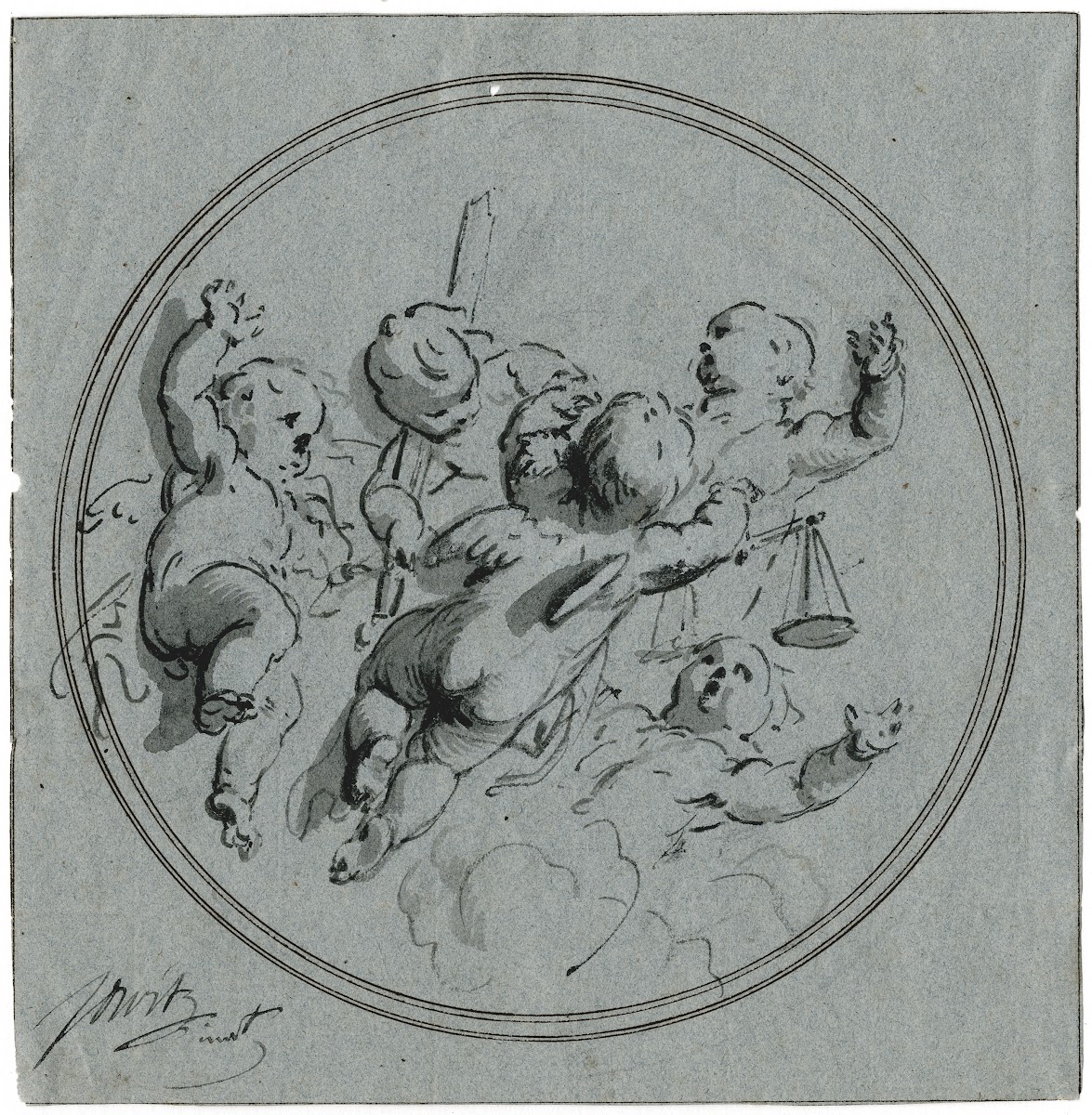 Putti met de attributen van de rechtvaardigheid