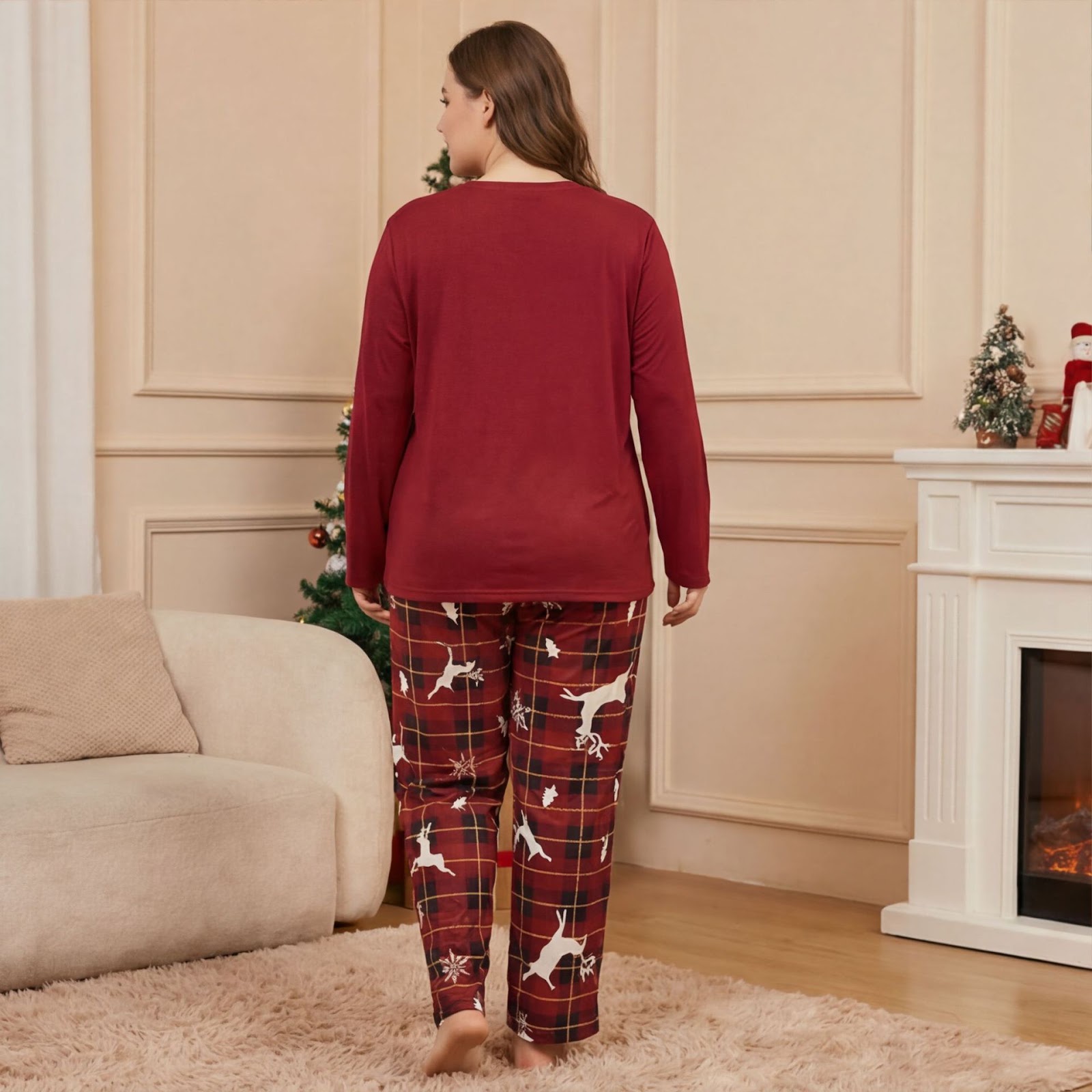 Women's Loungewear, Long Sleeve, Reindeer Motif, Plus Size