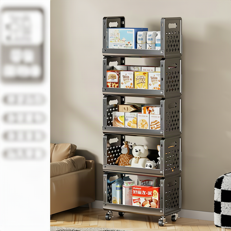 Mobile multi-tiered steel shelf with top cap
