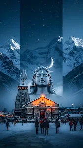 Lord Shiva Statue and Kedarnath Temple in Himalayas