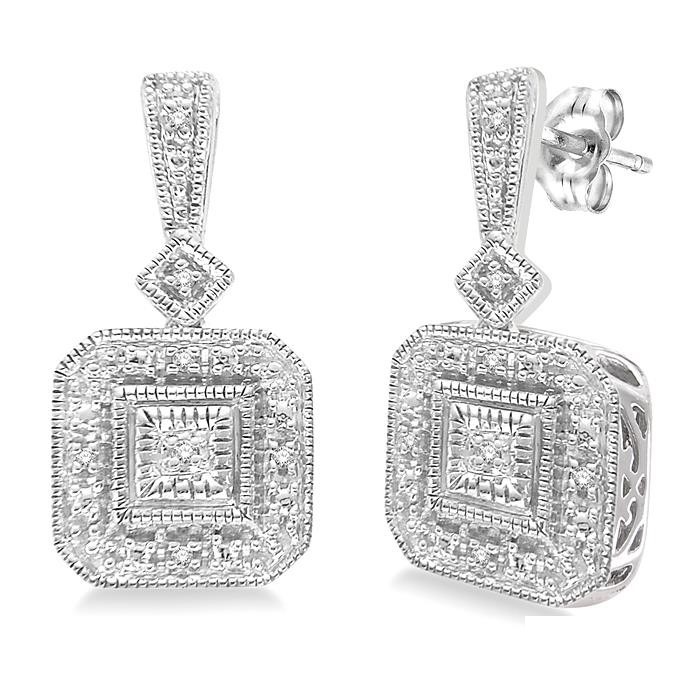 Silver Cushion Shape Diamond Earrings 86019DHSSSLER