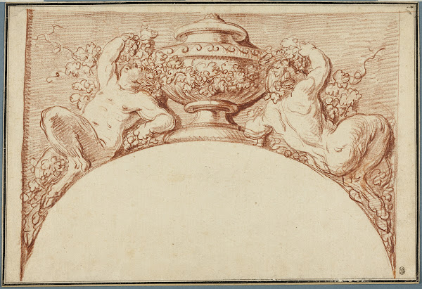 Design for an Archivolt Two Fauns Supporting an Urn