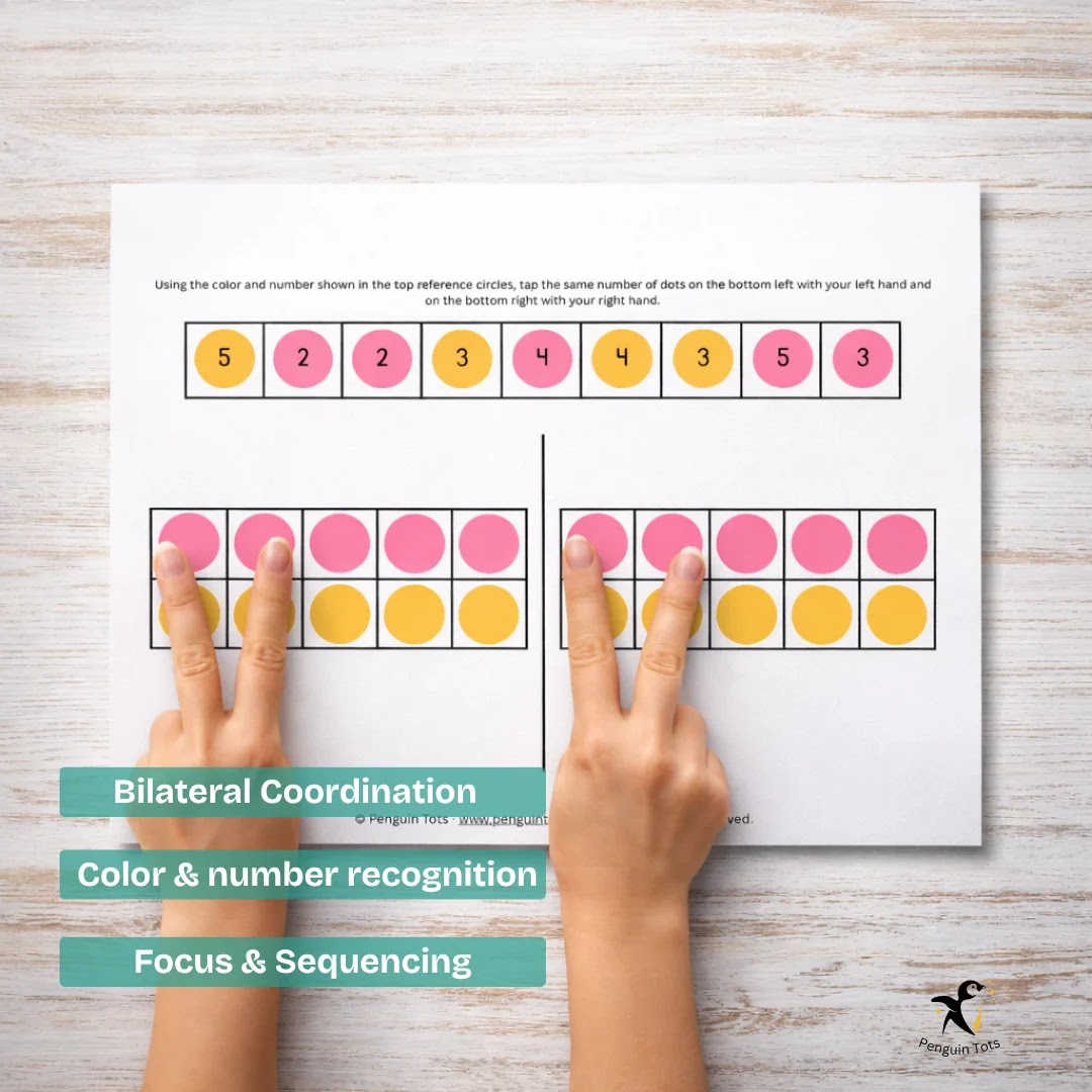 Bilateral Coordination Dot Tap Activity | Number Recognition, Color Matching & Motor Planning