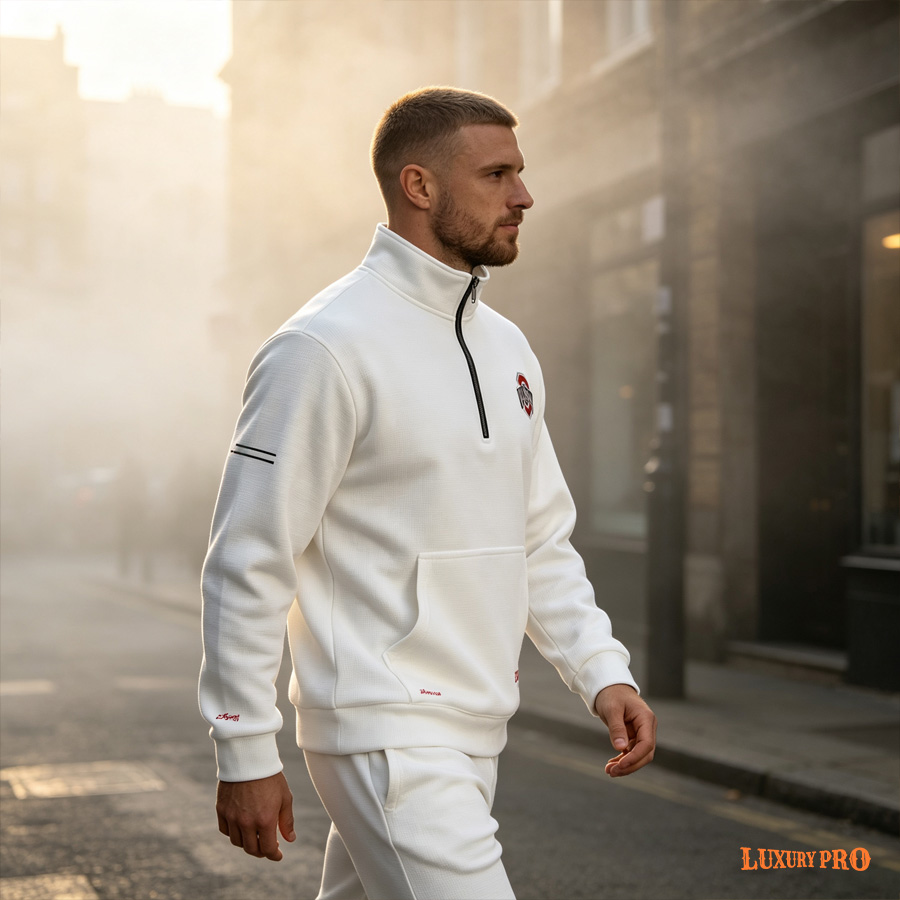 2D V-neck half-zip hoodie
