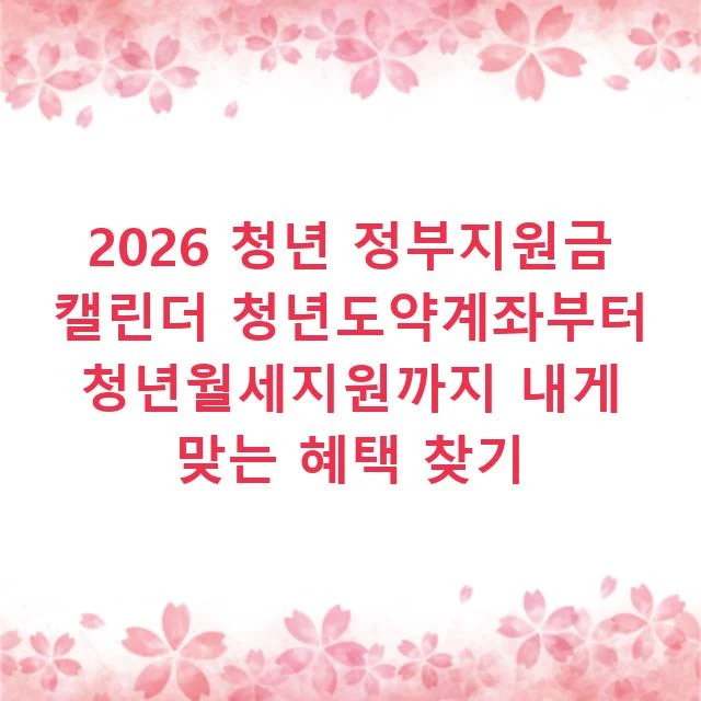 2026 청년 정부지원금 캘린더 청년도약계좌부터 청년월세지원까지 내게 맞는 혜택 찾기