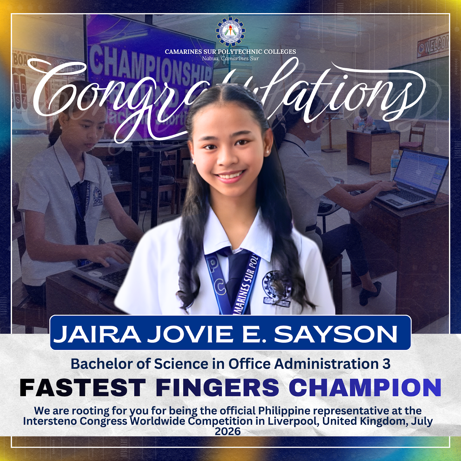 Sayson Sweeps Fastest Fingers, to Represent Philippines at Intersteno 2026