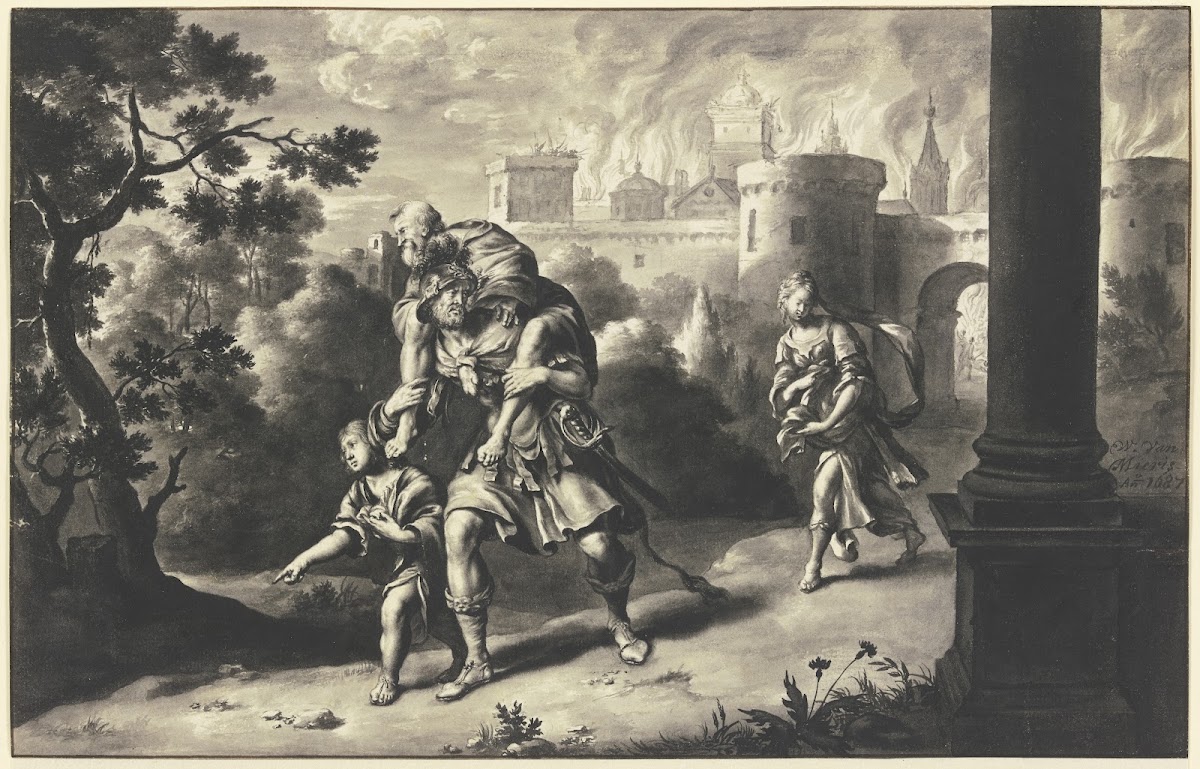 Aeneas rettet Anchises aus dem brennenden Troja 1687