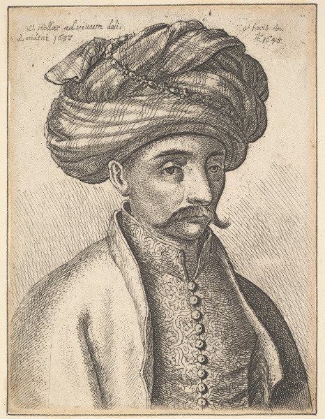Head and shoulders of a Turkish man with a moustache and a large turban 1645