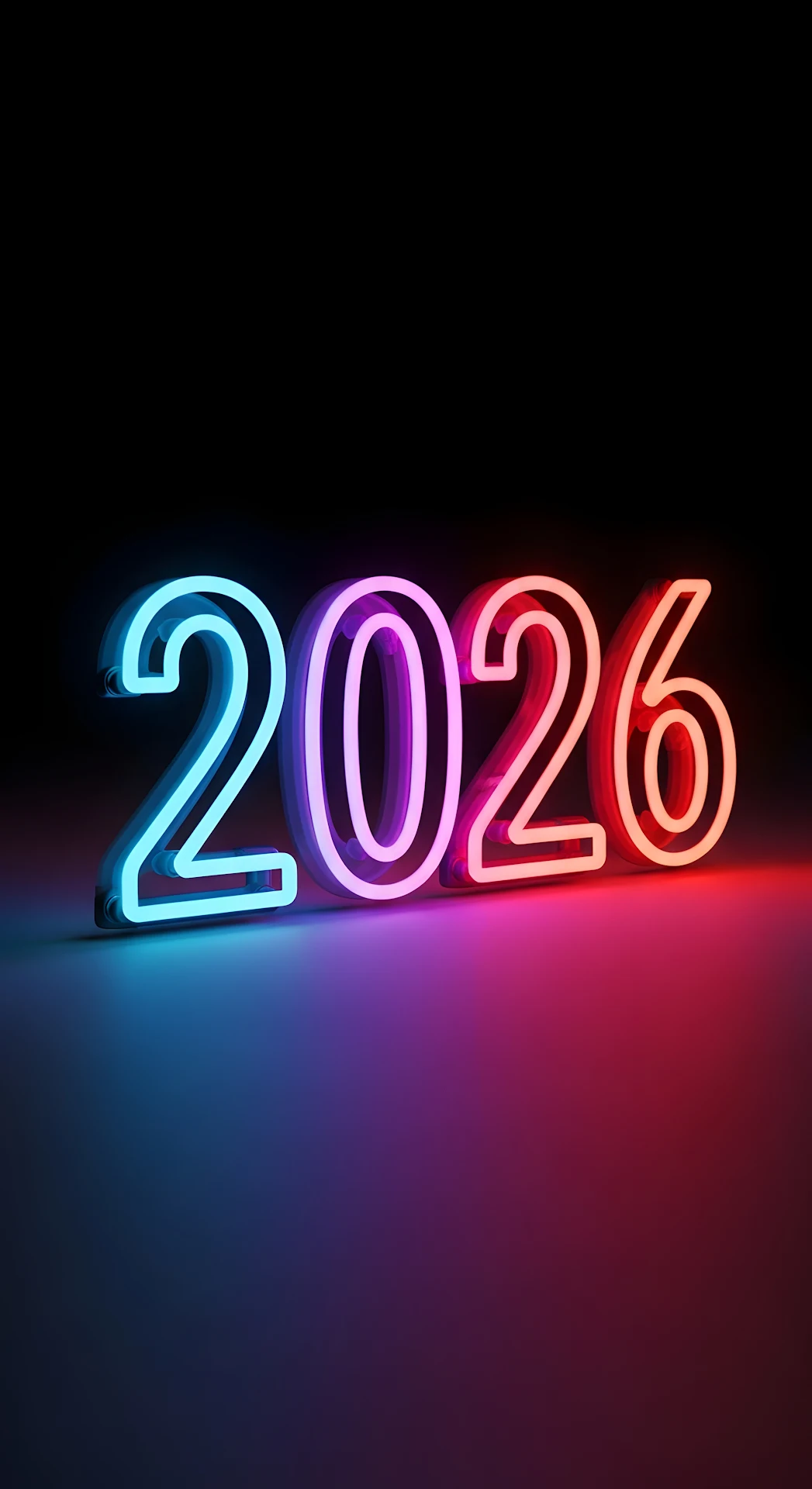 Neon Glow 2026 New Year Sign Rendering - Free 4K mobile Wallpaper