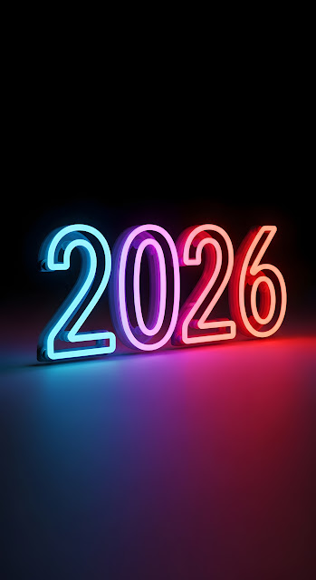 Neon Glow 2026 New Year Sign Rendering - Free mobile Wallpaper