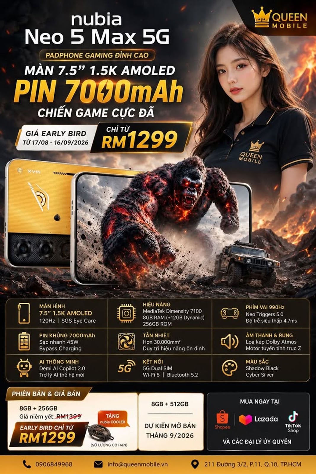 nubia Neo 5 Max 5G chính thức ra mắt tại Malaysia với màn hình 7,5 inch và pin 7.000 mAh