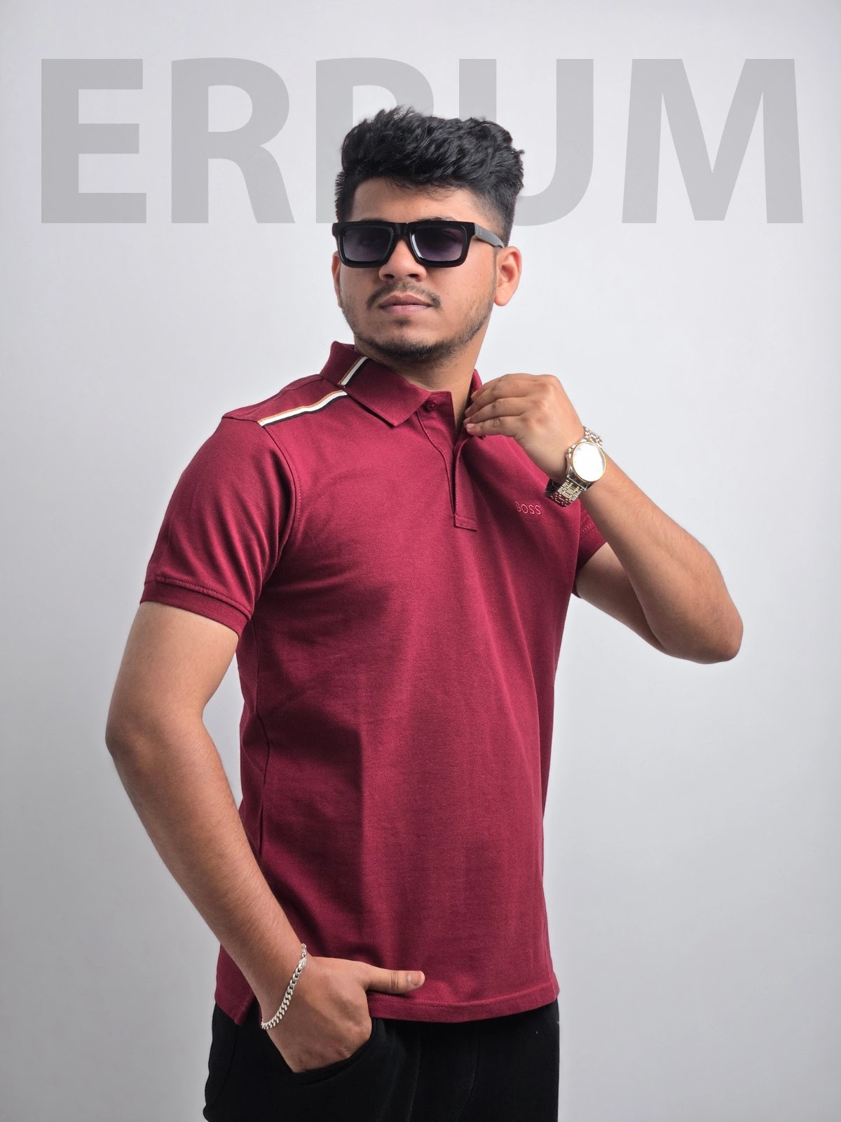 Boss Shoulder Panel Polo - Maroon