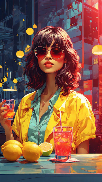 Retro 80s Vibe Cocktail Night Cityscape Portrait - Free mobile Wallpaper