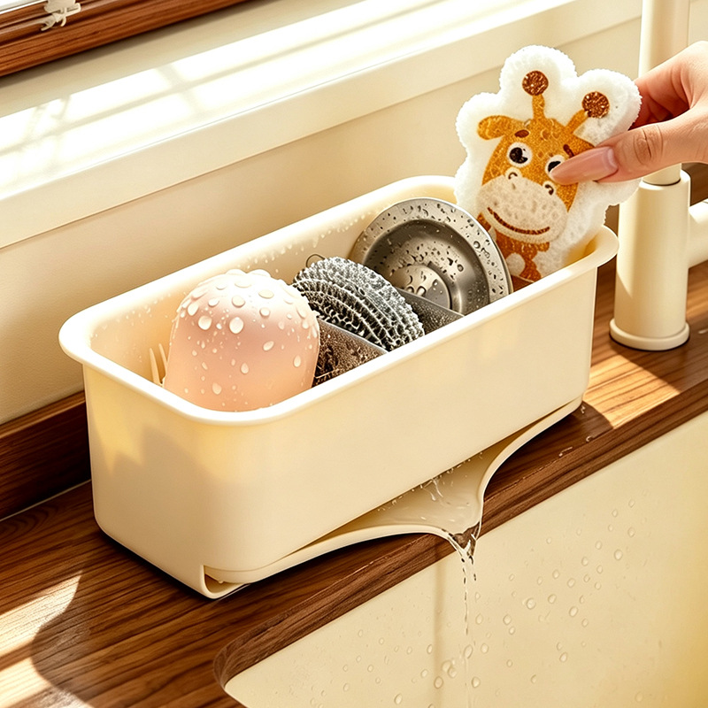 Kitchen storage rack with drip tray, wall-mounted