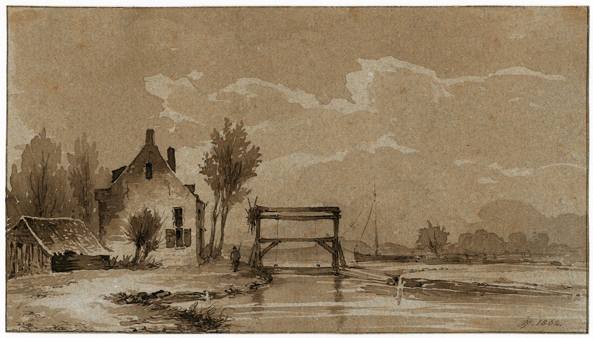 Huis bij een overtoom in een riviertje 1862