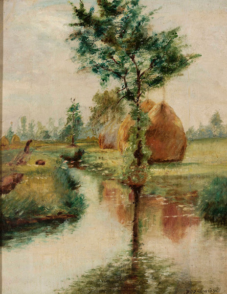 Haystacks at a stream