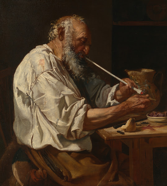 Old Peasant Lighting a Pipe c 1660