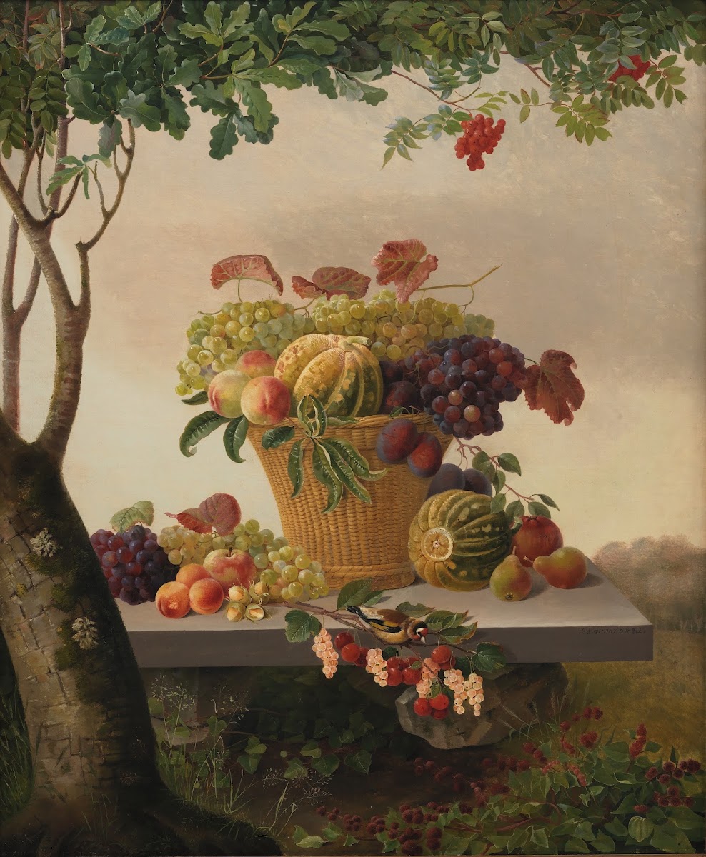 A Basket Of Fruit In A Landscape 1832