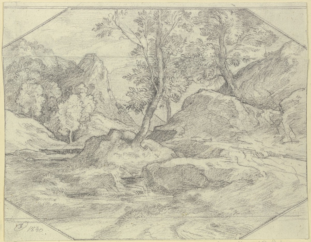 Landschaft mit Bäumen und Felsen 1840