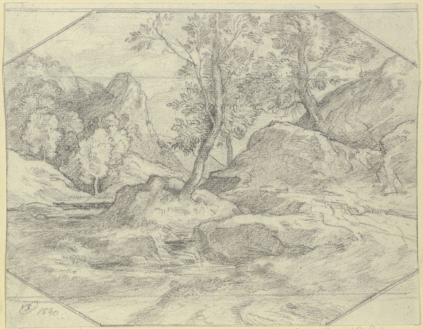 Landschaft mit Bäumen und Felsen 1840