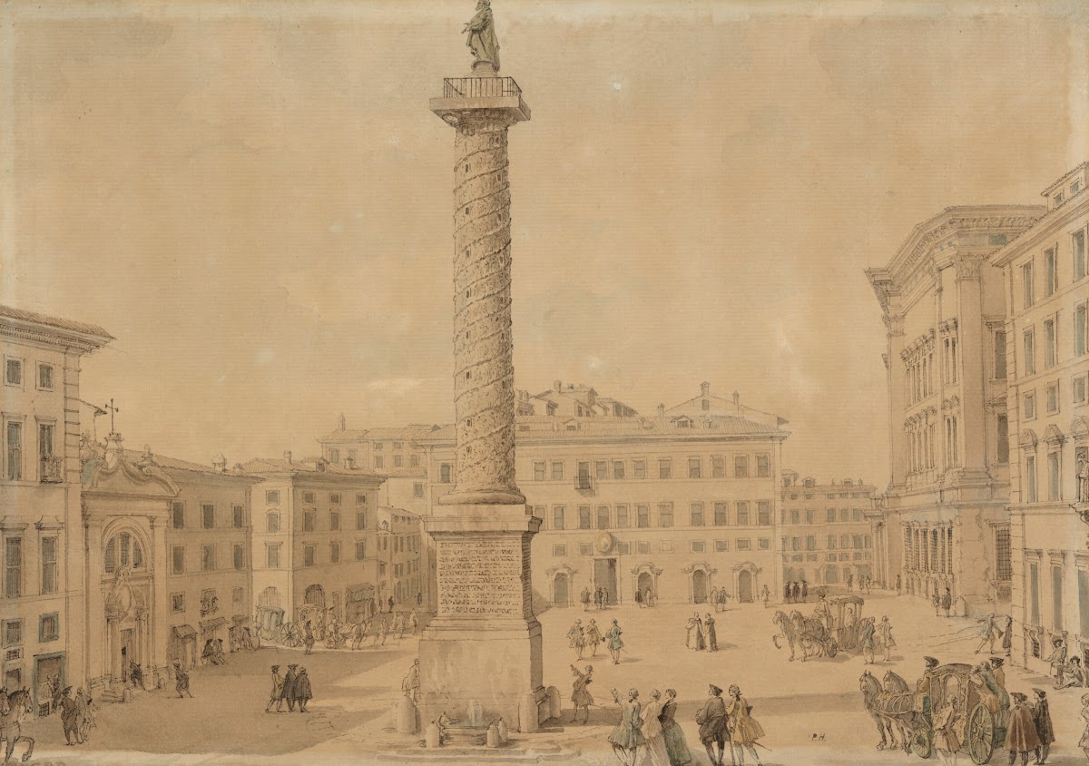 View of Piazza Colonna with the Column of Marcus Aurelius Rome