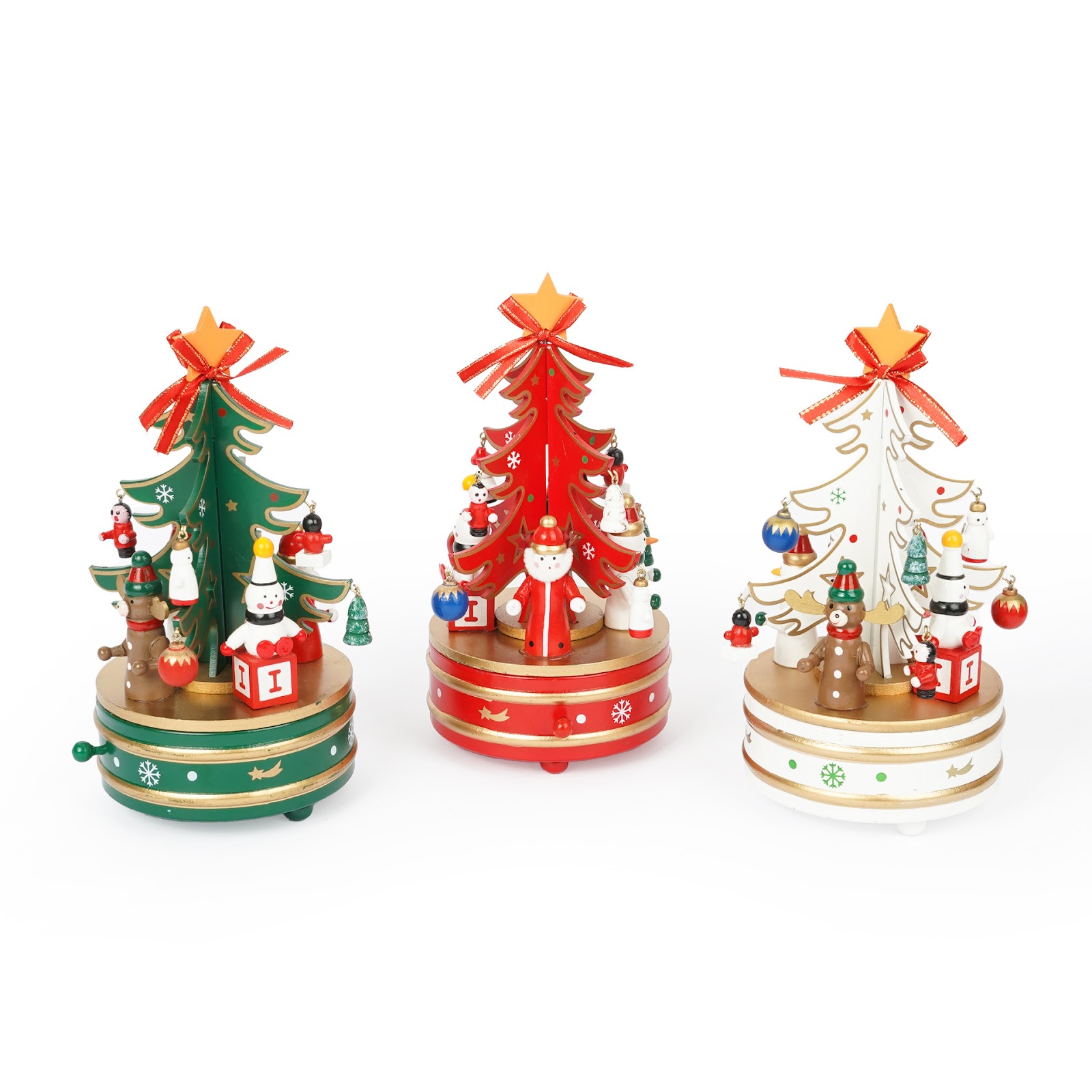 Christmas wooden music box with rotating mechanism