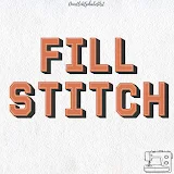 FILL STITCH spelled in orange athletic block letters with drop shadow.