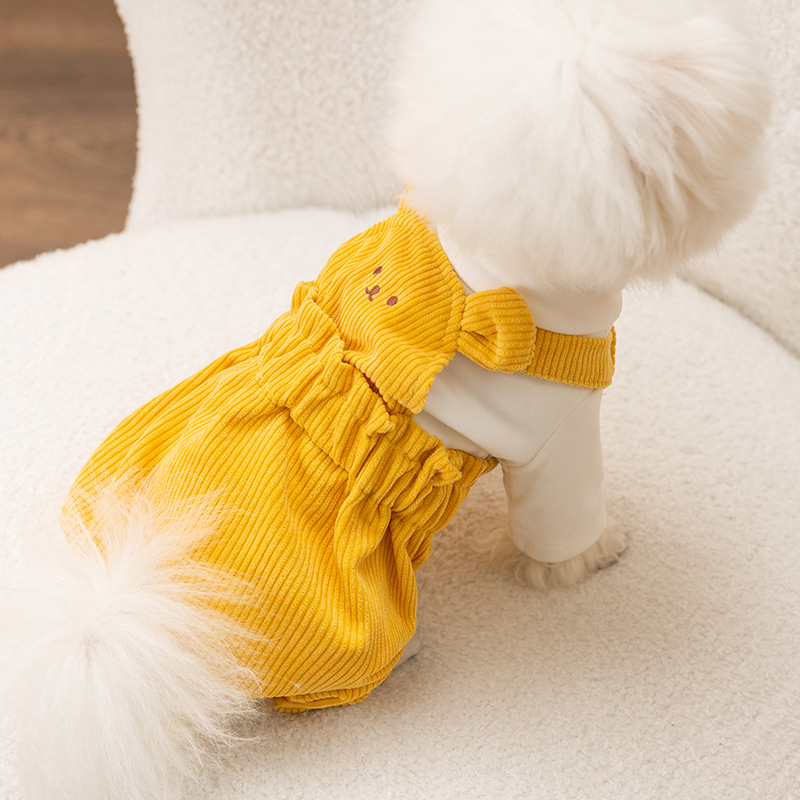 Dog overall with suspenders made of cord