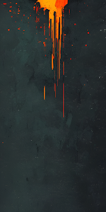 Abstract Orange Paint Drip on Dark Textured Canvas Artwork